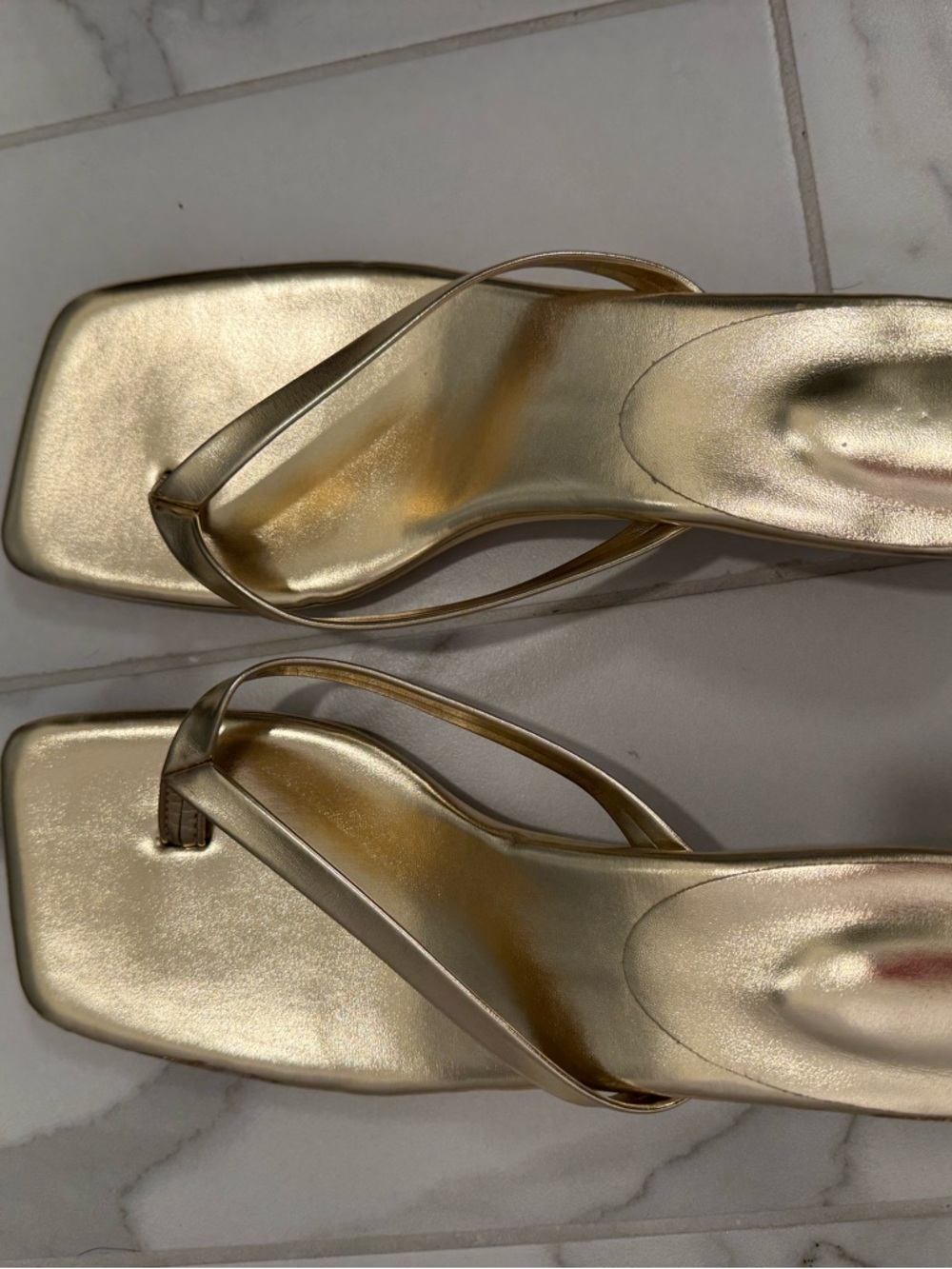 Gold Square-Toe Women's Thong Sandals